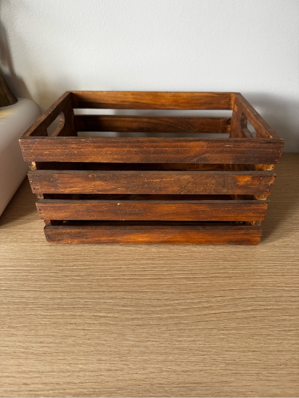 Rustic Wooden Slatted Crate - Warm Brown